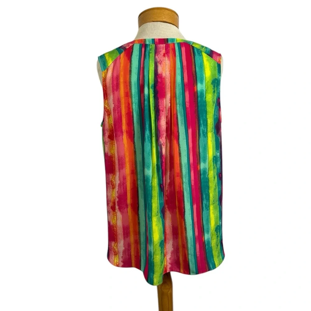 CURVES 360 by NYDJ Bright Pink Green Orange
Striped Sleeveless Blouse Sz Small_4